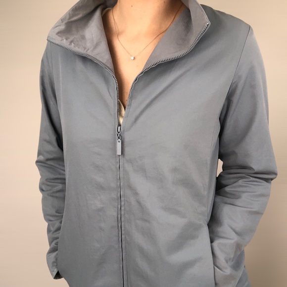 Eileen Fisher Cotton Long Jacket Zip‎ Up Blue Italian Collar - Picture 6 of 9
